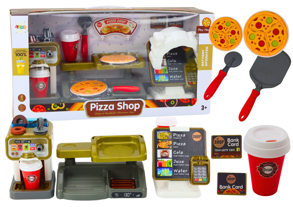 Pizza shop s pokladňou a kávovarom pre deti