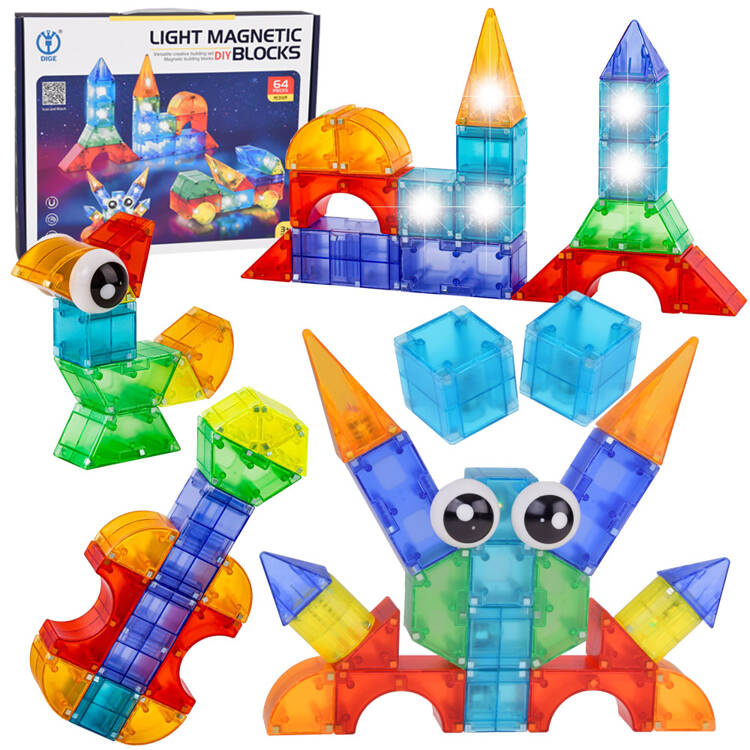 mamido Magnetické 3D kocky Svietiace magnetické kocky 64 ks ZA5240