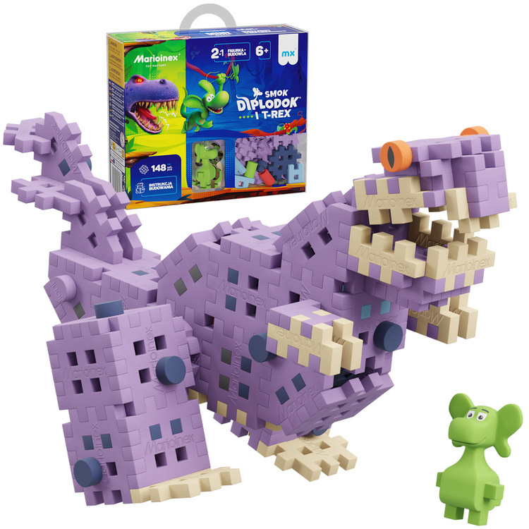mamido Marioinex Diplodok a T-Rex kocky Mini waffle 148 ks + figúrka ZA5501