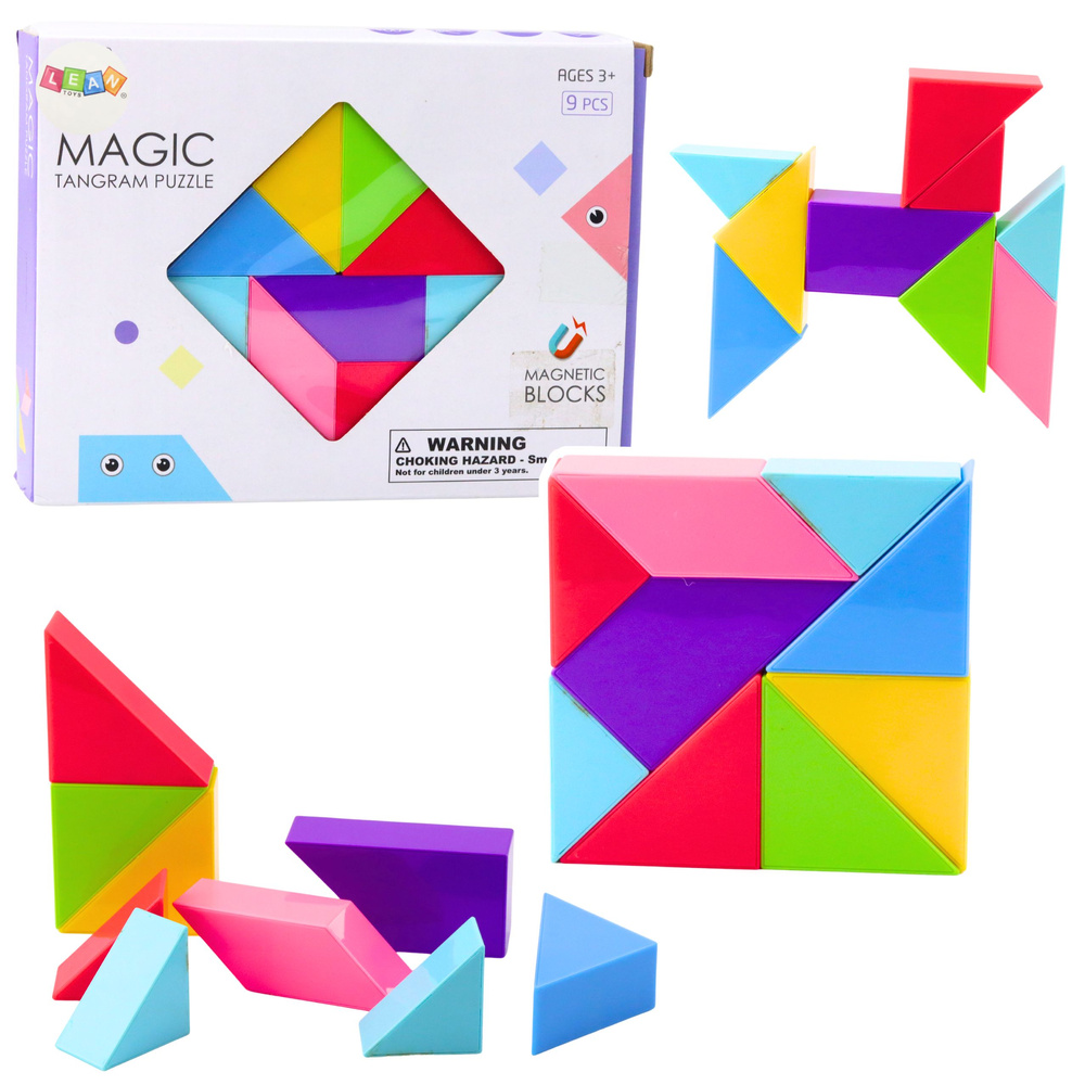 mamido Magnetické kocky Tangram so samolepkami 9 dielikov