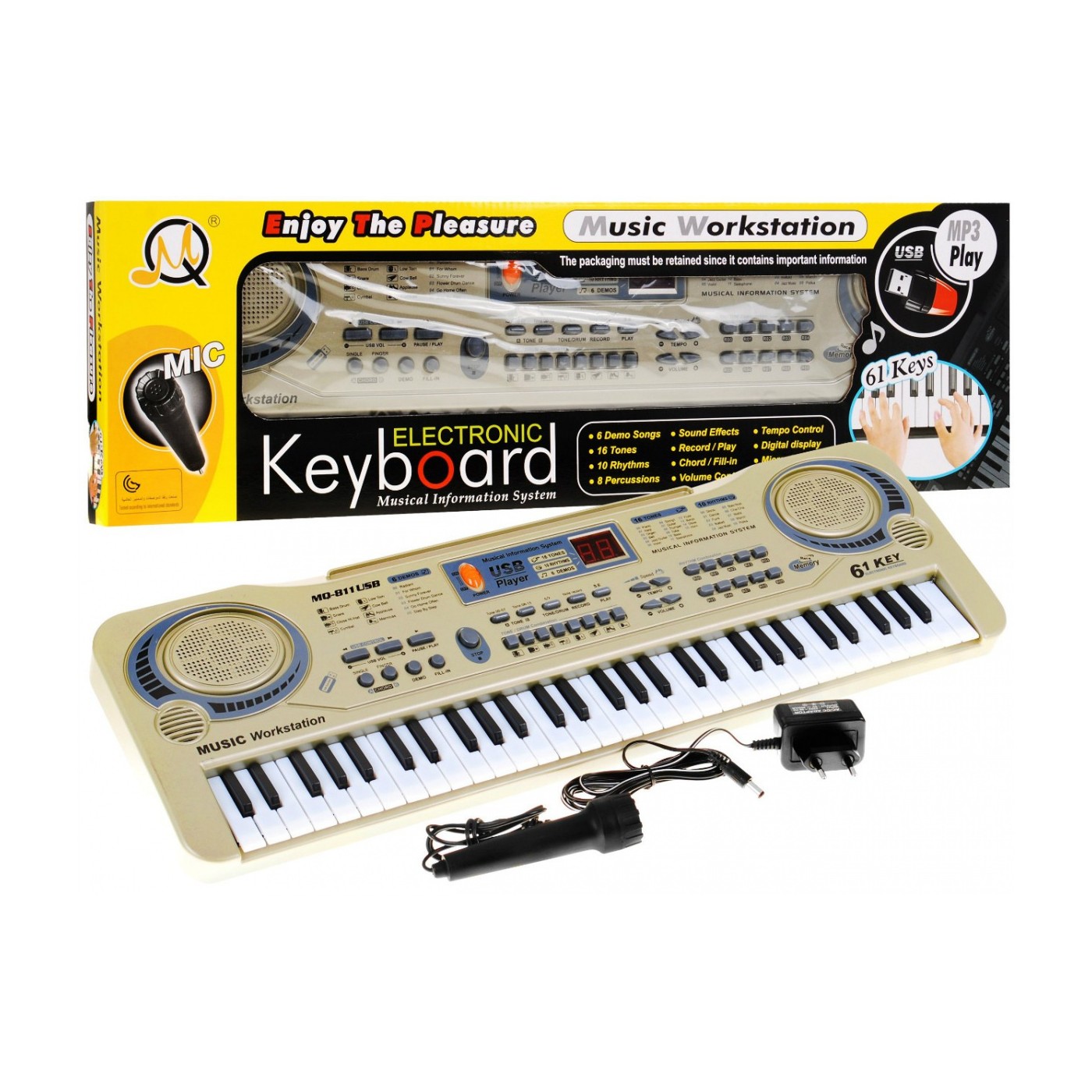 mamido Detský keyboard s USB vstupom a mikrofónom béžový