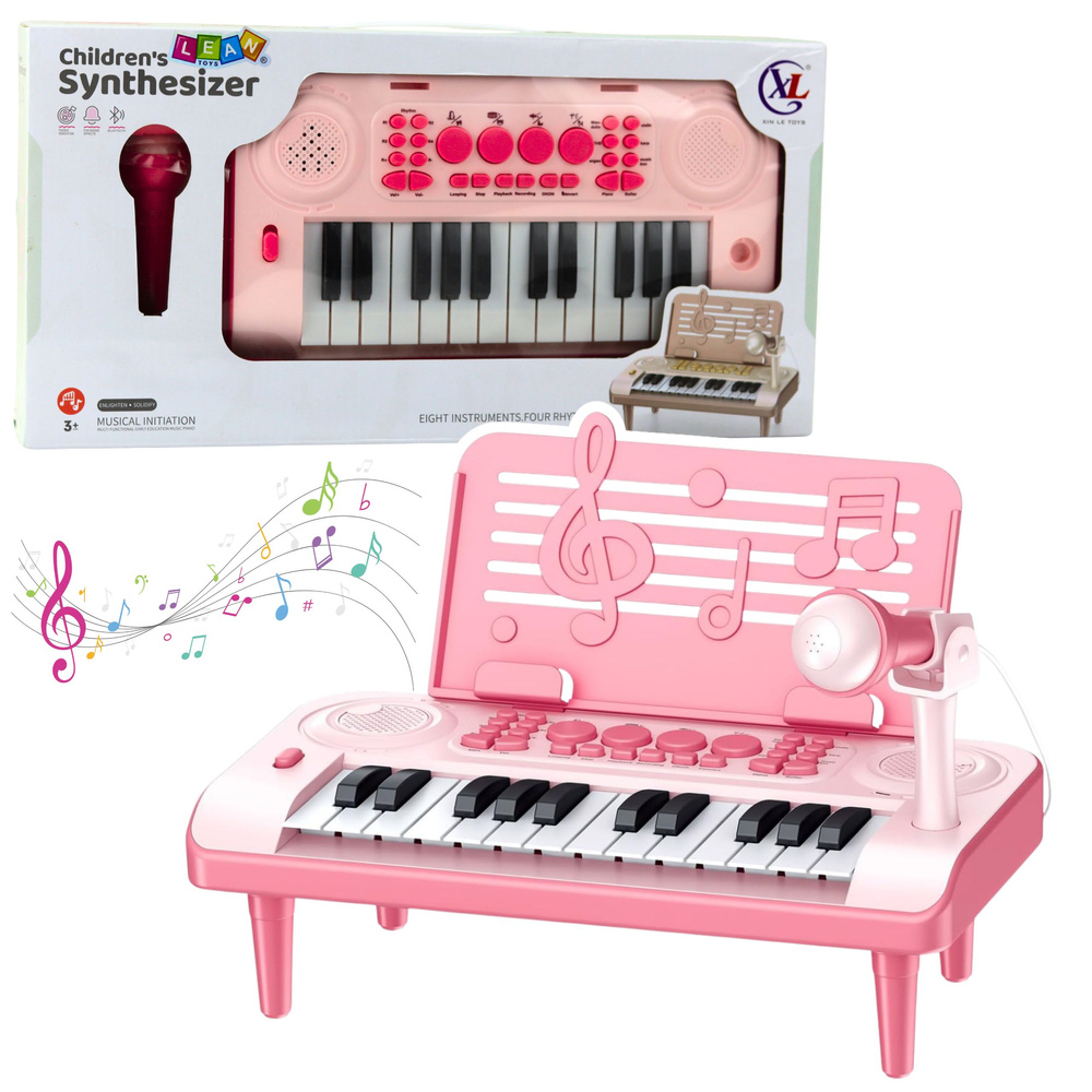 mamido Elektronické výukové piano s držiakom nôt a mikrofónom 24K ružové