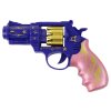 Pištoľ modro-ružový revolver zbrane zvuky svetla