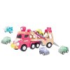 Sada nákladné auto s rampou a 5 autíčkami 5v1 svetla a zvuky ružová