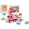 Sada nákladné auto s rampou a 5 autíčkami 5v1 svetla a zvuky ružová