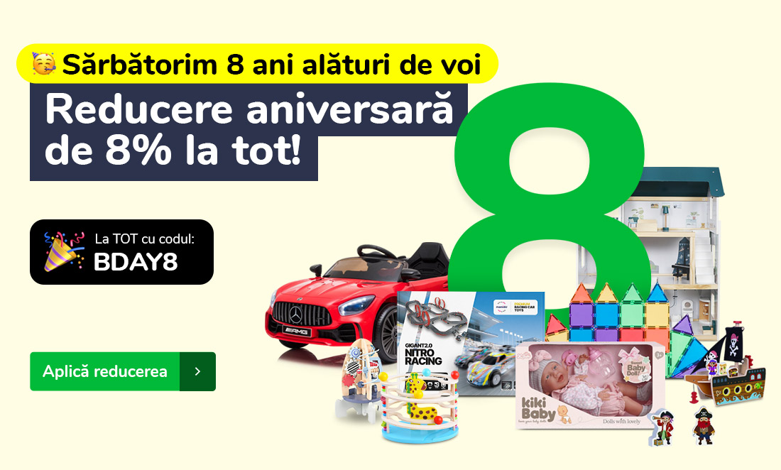 Sărbătorim 8 ani alături de voi. Reducere aniversară de 8% la tot!