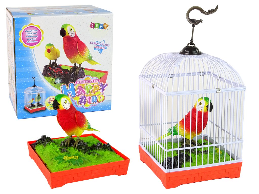 Cântând papagal colorat cu o cușcă