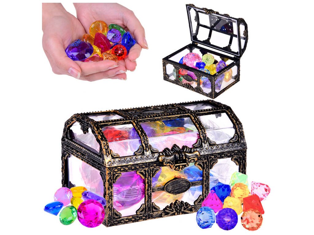 Cufă pirat cu cristale colorate - vânătoare de comori