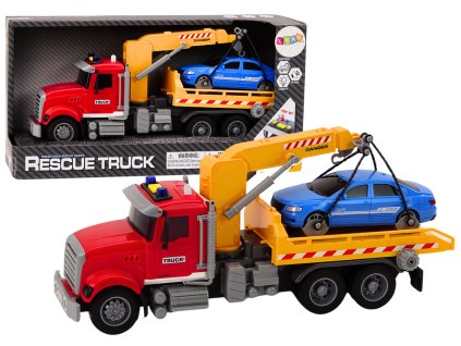 Camion de remorcare roșu cu lumini, sunete și macara