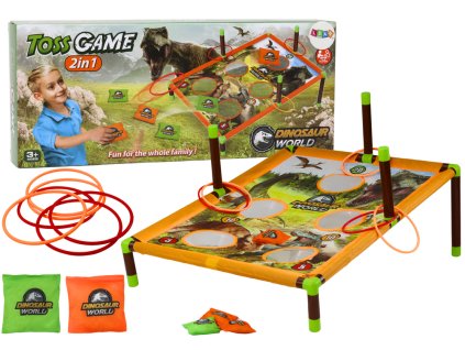Joc de dexteritate aruncând inele și pungi 2 în 1 cu dinozauri