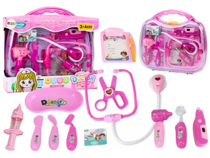 Set medical pentru micul doctor intr-o carcasa cu lumini si sunete roz