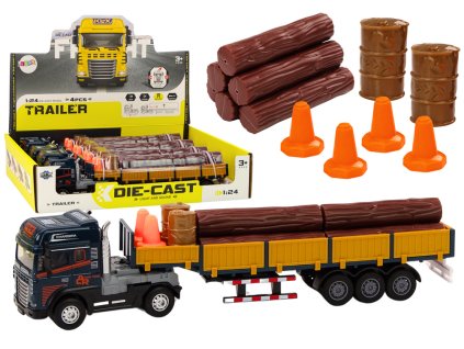 Camion albastru cu semiremorcă și lemne 1:24 cu sunete și lumini