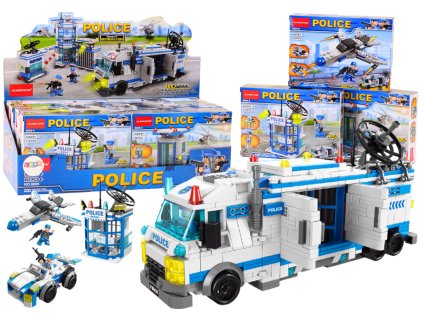 Nava de poliție, avion, elicopter, blocuri de construcție, amestec albastru