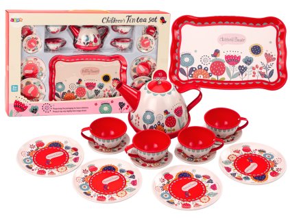 Set pentru cafea si cesti de ceai tava ceainic Red cafe 15 piese