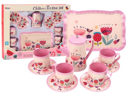 Set ceni cafea si ceai, ceainic, tava cafenea roz 12 buc