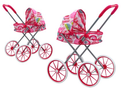 Carucior pliabil pentru papusi cu roti mari cu model roz