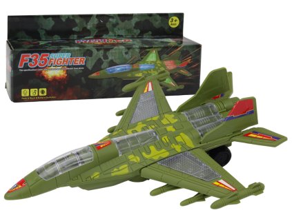 Avion de luptă militar F35 cu lumini și sunete în verde