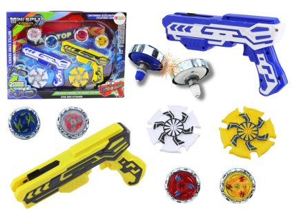 Set pistol cu ​​shooter 4 discuri metalice albastru galben cu lumini