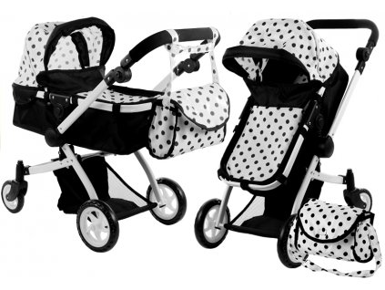 Carucior pentru papusi Alice 2 in 1 alb-negru