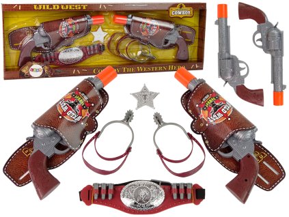 Set cowboy cu doua revolvere, tocuri si accesorii