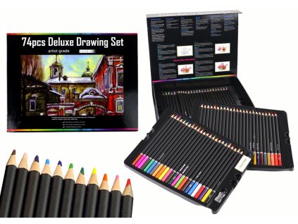 Set de creioane XXL într-o cutie de 74 de bucăți