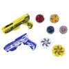 Set pistol cu ​​shooter 4 discuri metalice albastru galben cu lumini