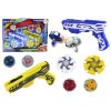 Set pistol cu ​​shooter 4 discuri metalice albastru galben cu lumini