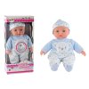 Papusa Bobas in pijama cu un ursulet de pluș și o șapcă cu sunete albastre