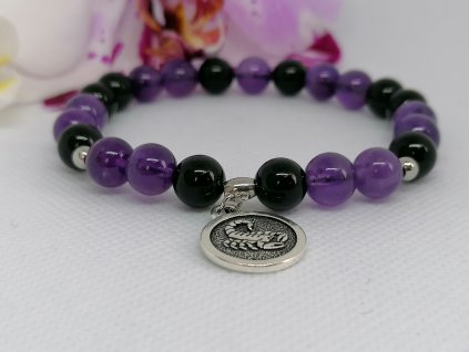 Náramek z minerálů ŠTÍR - ametyst, obsidián