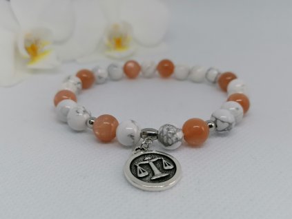 Náramek z minerálů VÁHY - magnezit, sluneční kámen