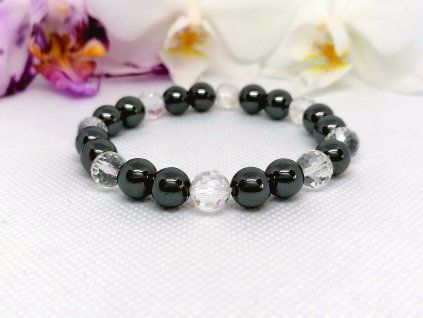 Minerální náramek – Hematit, Křišťál