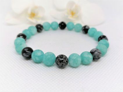 Minerální náramek – Vločkový obsidián a Jadeit