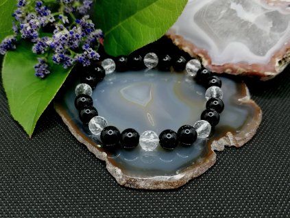 Minerální náramek – Obsidián, Křišťál