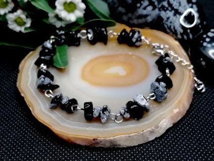 Náramek z obsidiánu vločkového – Chirurgická ocel