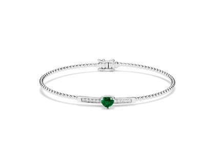 Bracelet Flex White Gold with Diamonds 0.20 ct and Emerald 0.50 ct