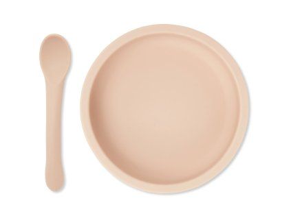 set miska s lyzickou raspberry red dot konges slojd