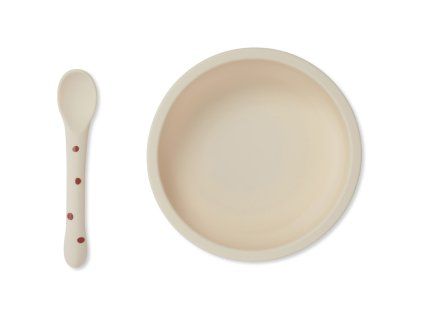 set miska s lyzickou raspberry red dot konges slojd