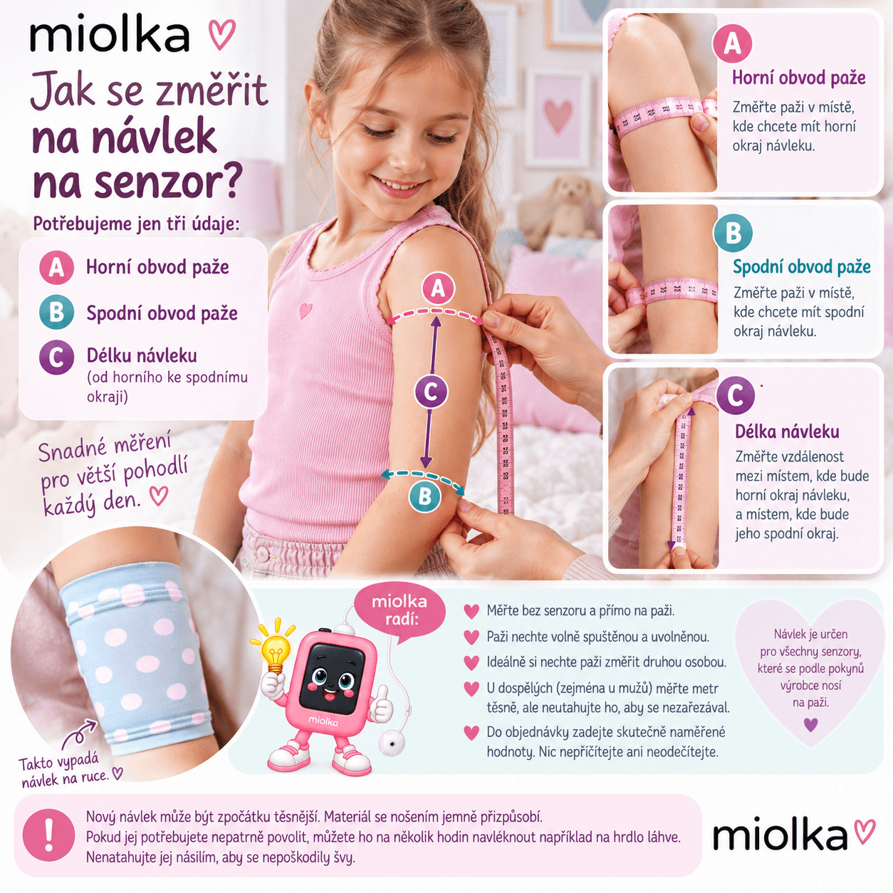 Jak správně změřit paži na návlek na senzor – horní obvod, spodní obvod a délka návleku