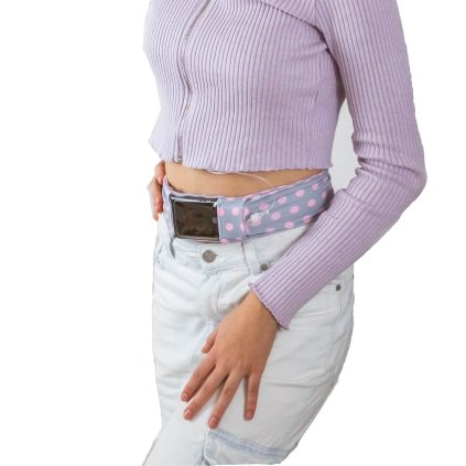 Pás s okýnkem na inzulinovou pumpu - Růžový puntík na šedé