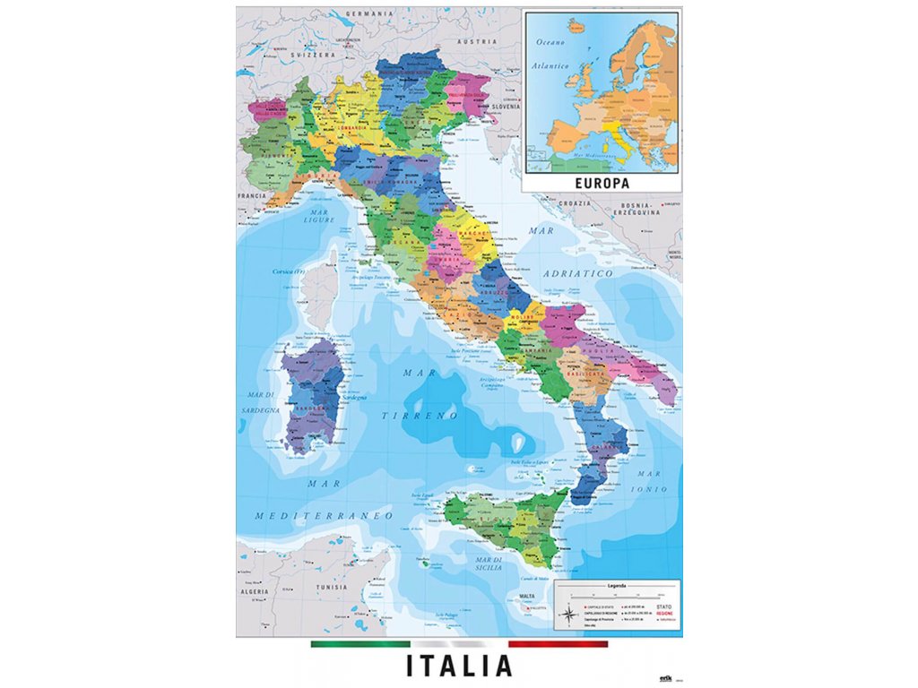 Mapa Talianska - plagát - 61x91,5 cm