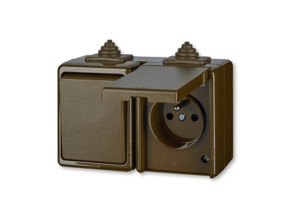 Kombinace vypínač + zásuvka hnědá PRAKTIK IP44