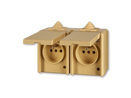 Zásuvka 2-násobná 2 přívody s víčkem béžová PRAKTIK IP44