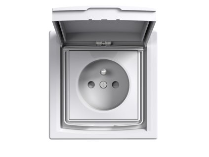 Zásuvka 1-násobná s víčkem bezšroubová bílá ASFORA IP44