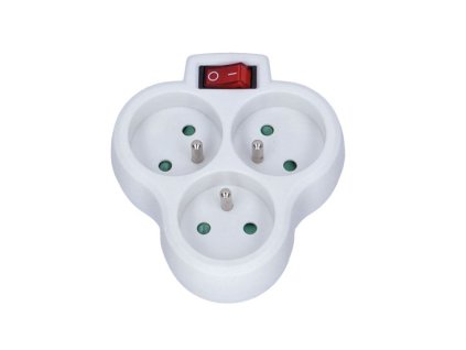 Zásuvka 3-násobná rozbočovací trojúhelník s vypínačem bílá