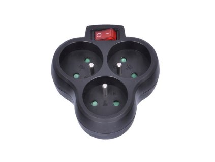 Zásuvka 3-násobná rozbočovací s vypínačem černá SOLIGHT