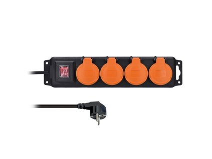 Prodlužovací kabel 4 zásuvky 3m IP44 s vypínačem černý