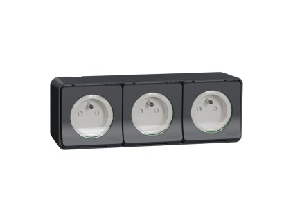 Zásuvka 3-násobná s víčkem antracit Mureva IP55