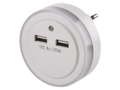 LED noční svítidlo P3313 s 2xUSB a vypínačem do zásuvky