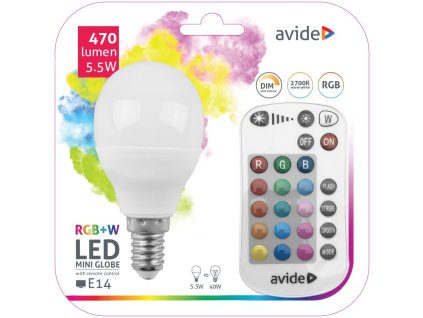 LED žárovka Smart LED Globe E14/5,5W/RGB+W s ovladačem AVIDE
