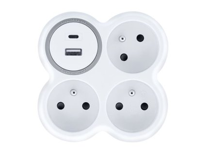 Zásuvka 3-násobná rozbočovací s USB A+C bílá-šedá Solight